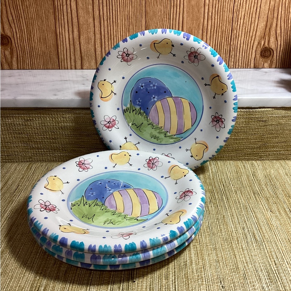 Vintage 2001 Hausenware Mary Jane Mitchell Easter Egg Plates set of 4 8”